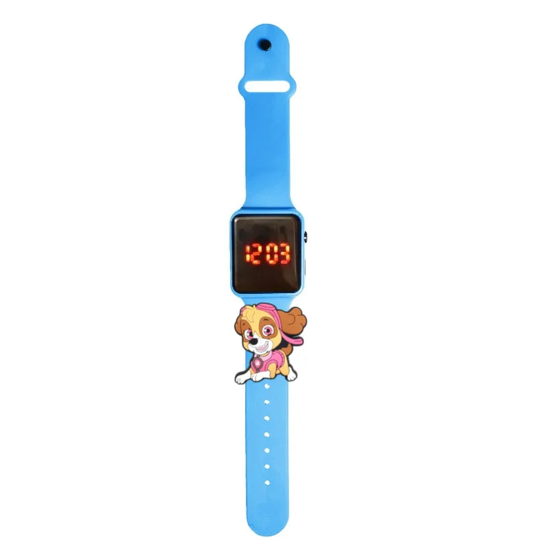 Montre enfant à écran LED rouge, bracelet bleu ciel décor Pat Patrouille Stella
