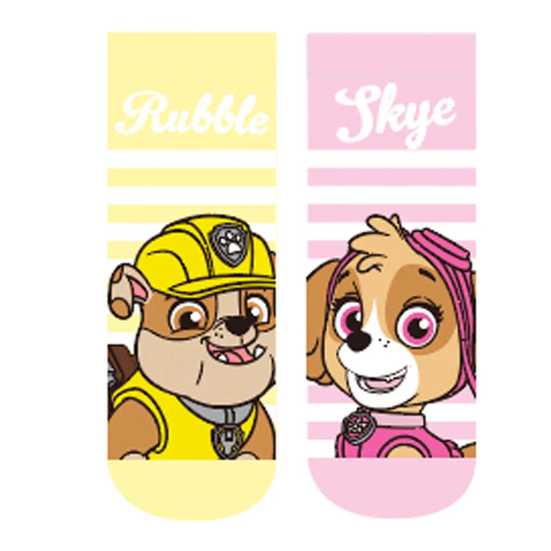 Lot de 2 chaussettes enfant, jaune Rubble et rose Skye, visages de chiots