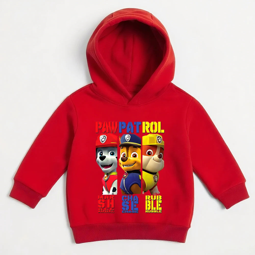 Sweat à capuche rouge avec imprimé Pat Patrouille et personnages sur le devant