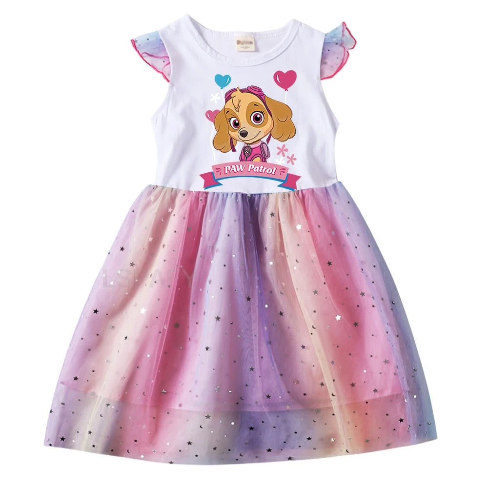 Robe Pat' Patrouille pour fille, haut blanc imprimé Stella dans un cœur et jupe en tulle arc-en-ciel