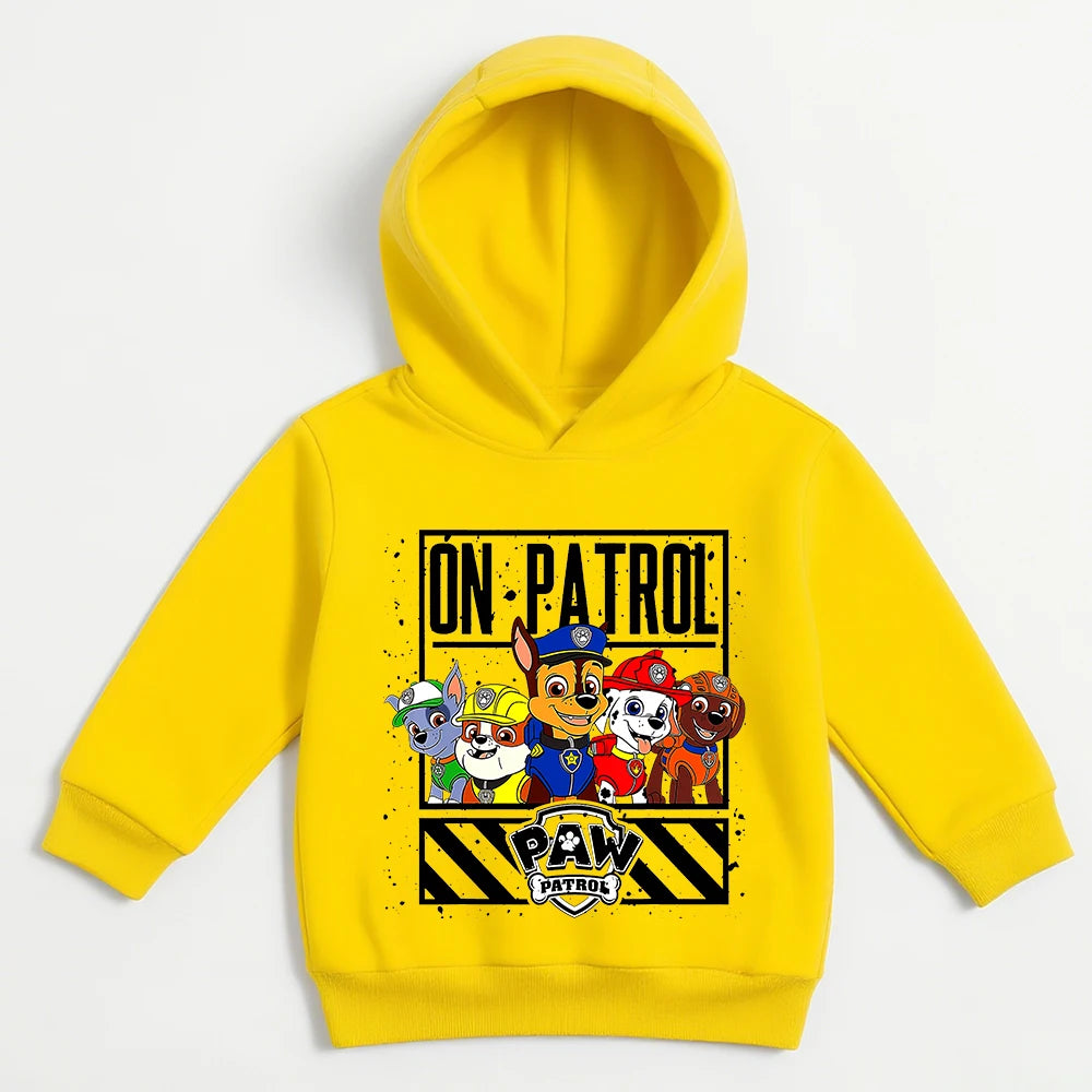 Sweat à capuche jaune avec grand motif « On Patrol » et manches longues
