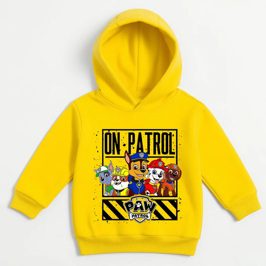 Sweat à capuche jaune avec grand motif « On Patrol » et manches longues