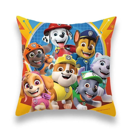 Coussin carré 45×45 cm Pat Patrouille avec chiots multicolores en illustration