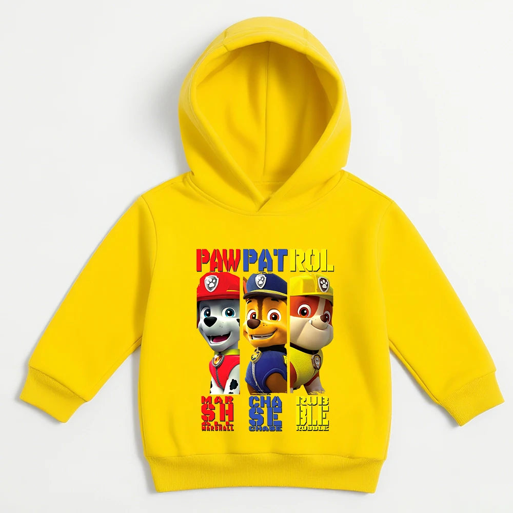 Sweat à capuche jaune avec imprimé Pat Patrouille sur le devant