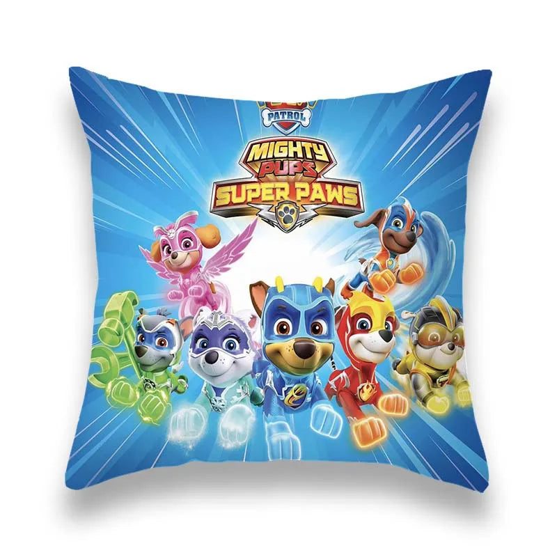 Coussin carré Pat Patrouille bleu à l’illustration des chiots super-héros