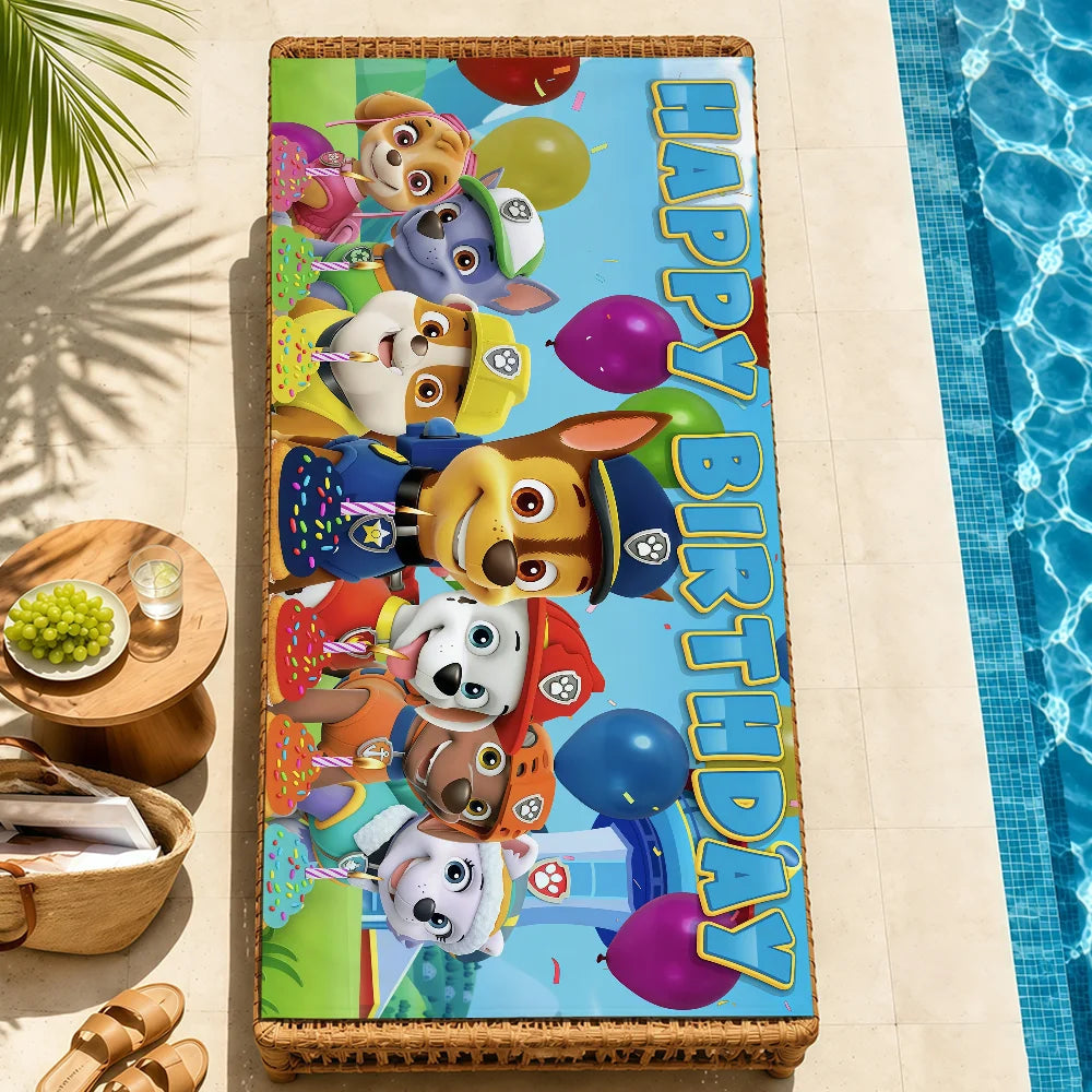 Serviette de plage rectangulaire Pat Patrouille avec ballons de fête multicolores