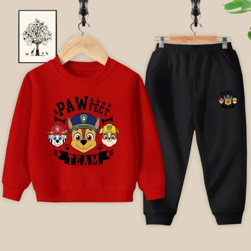 Ensemble sweat rouge et pantalon noir à imprimé « PAWfect TEAM »