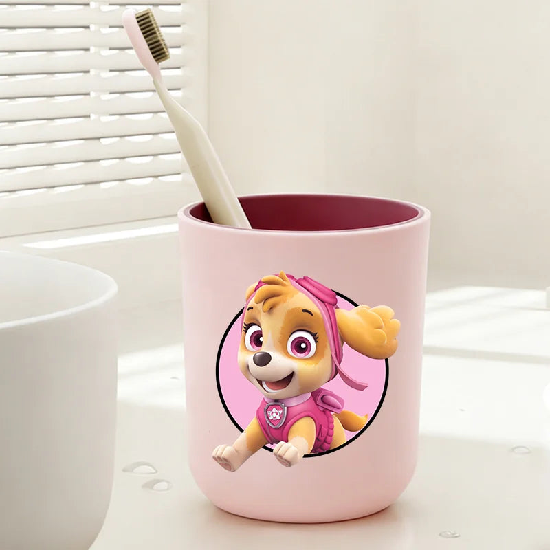 Gobelet à brosse à dents rose Pat Patrouille avec personnage dans un cercle