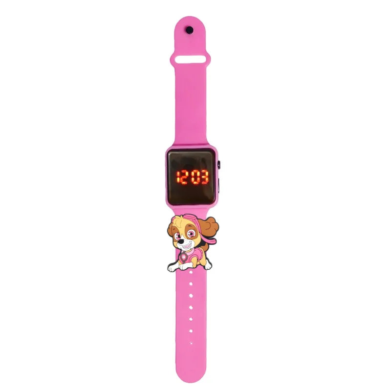 Montre enfant à écran LED rouge, bracelet rose décor Pat Patrouille Stella