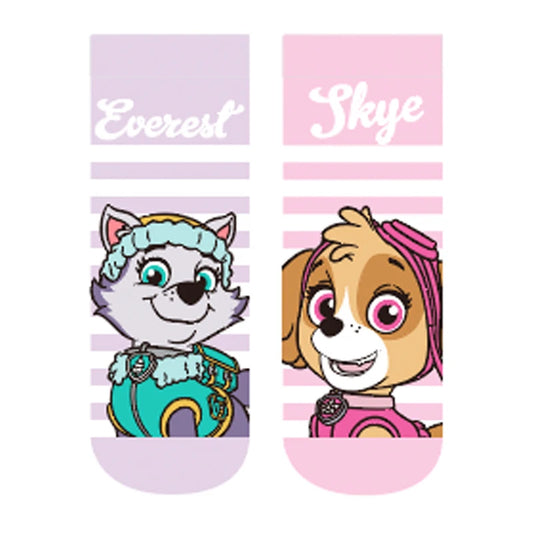 Paire de chaussettes enfant Pat Patrouille, motifs Everest et Skye, fond rose et lilas