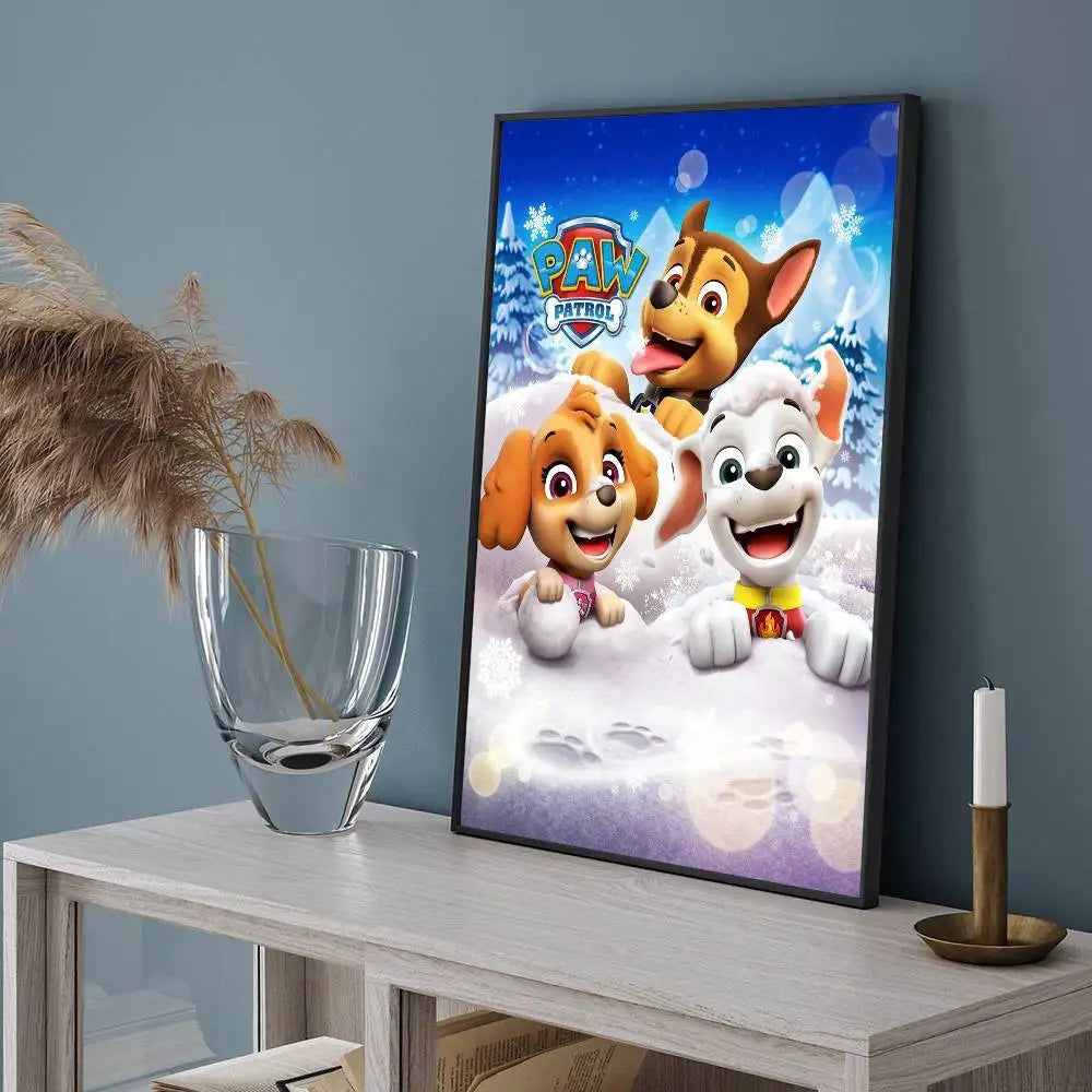 Affiche encadrée Pat' Patrouille avec chiots dans un décor enneigé cartoon