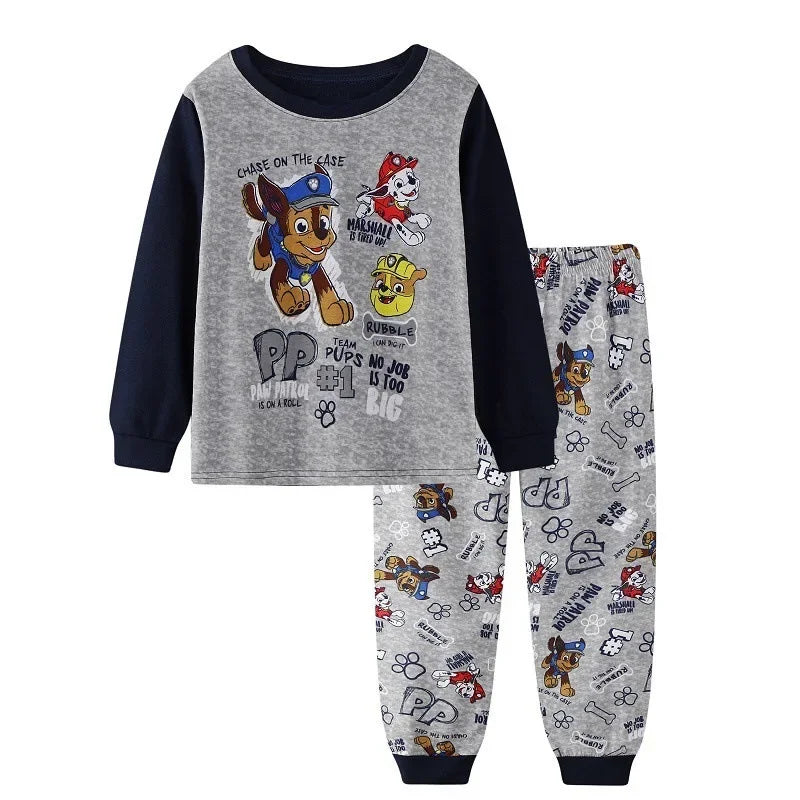 Pyjama Pat' Patrouille gris et bleu marine, Chase et Marcus sur le haut, pantalon imprimé