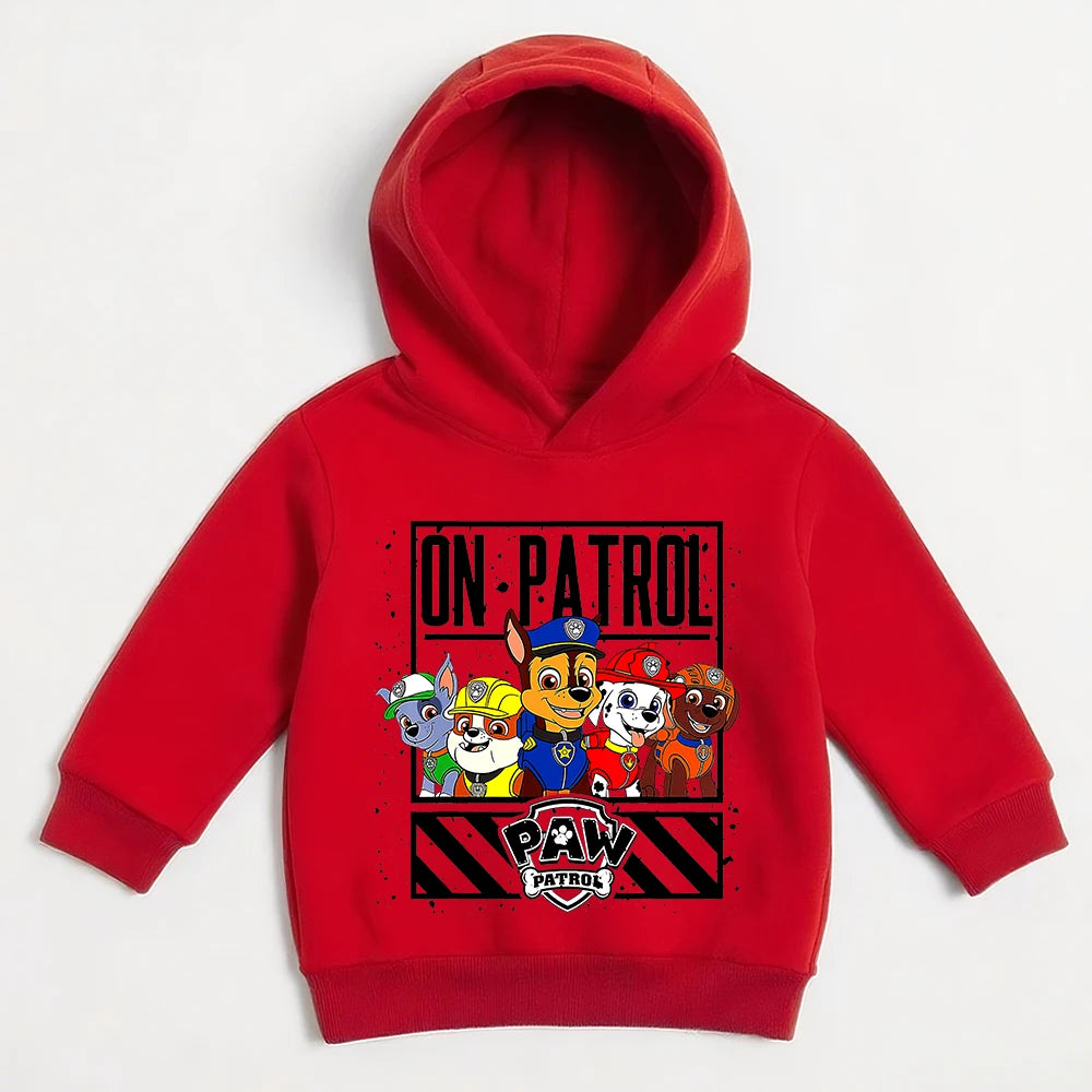 Sweat à capuche rouge avec grand motif « On Patrol » et manches longues