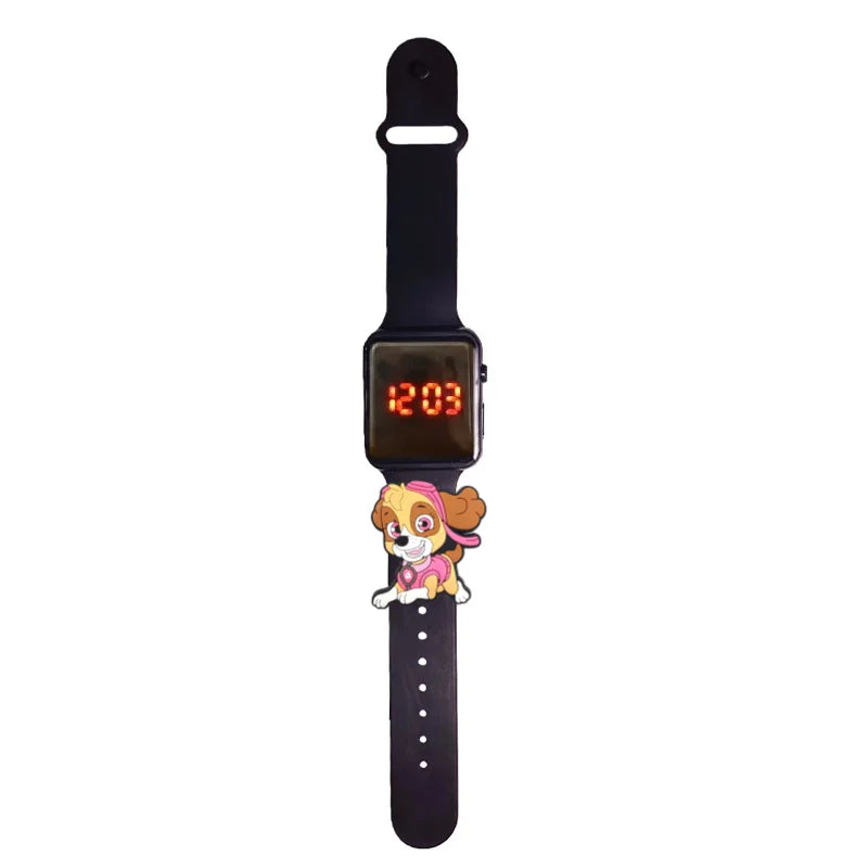 Montre enfant à écran LED rouge, bracelet noir décor Pat Patrouille Stella
