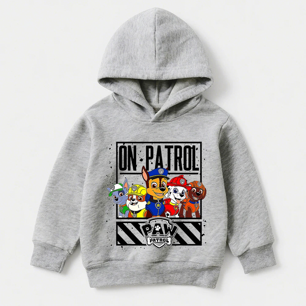 Sweat à capuche gris clair avec grand motif « On Patrol » et manches longues