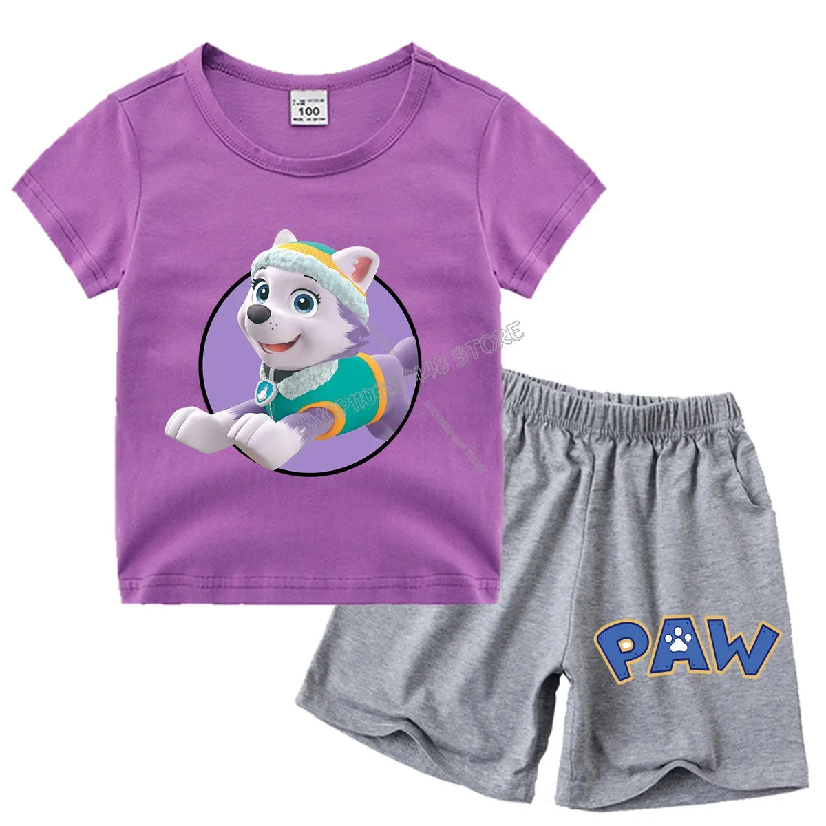 Pyjama enfant Pat' Patrouille violet motif Everest, porté par un enfant