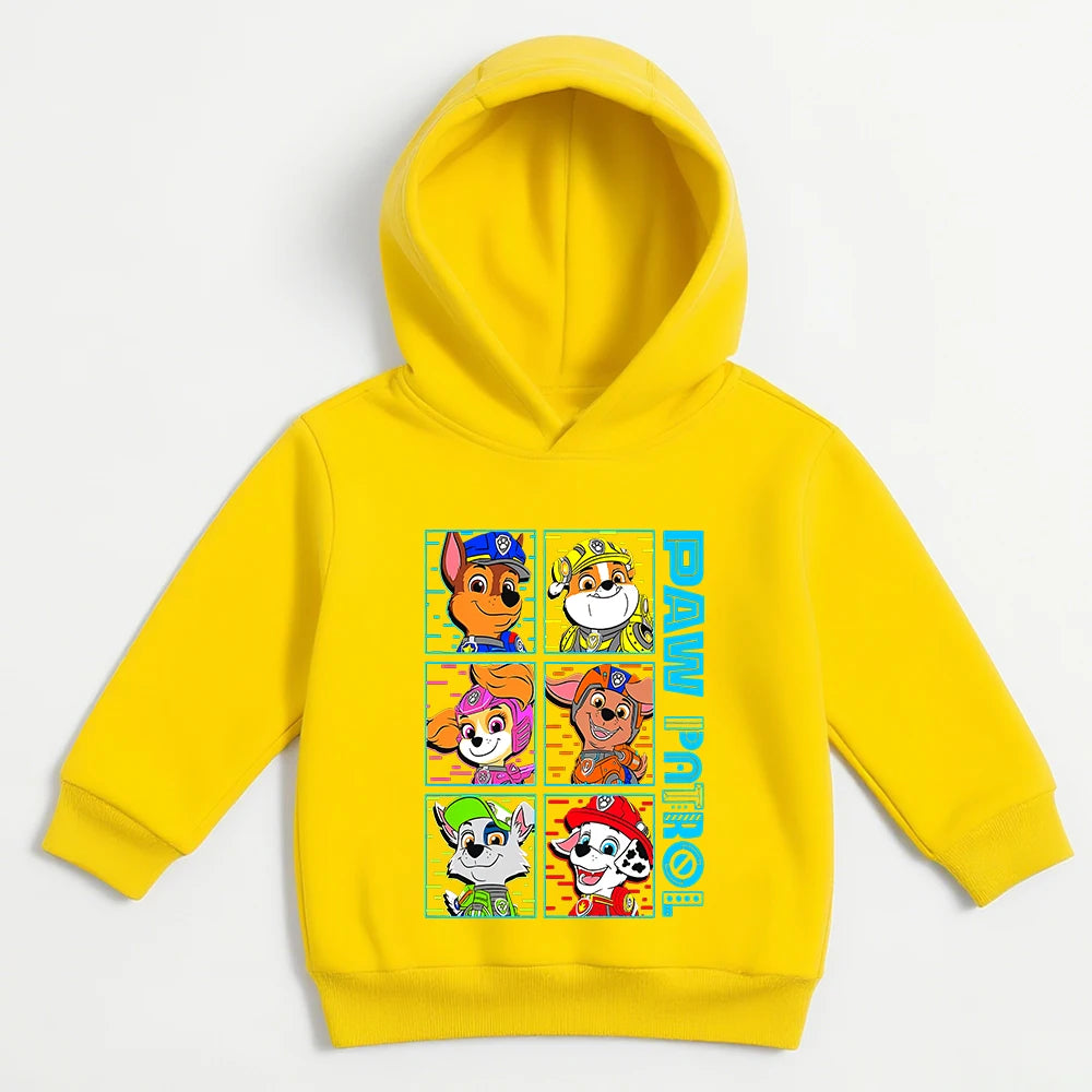 Sweat à capuche jaune avec imprimé carré de chiots, poche kangourou et capuche doublée