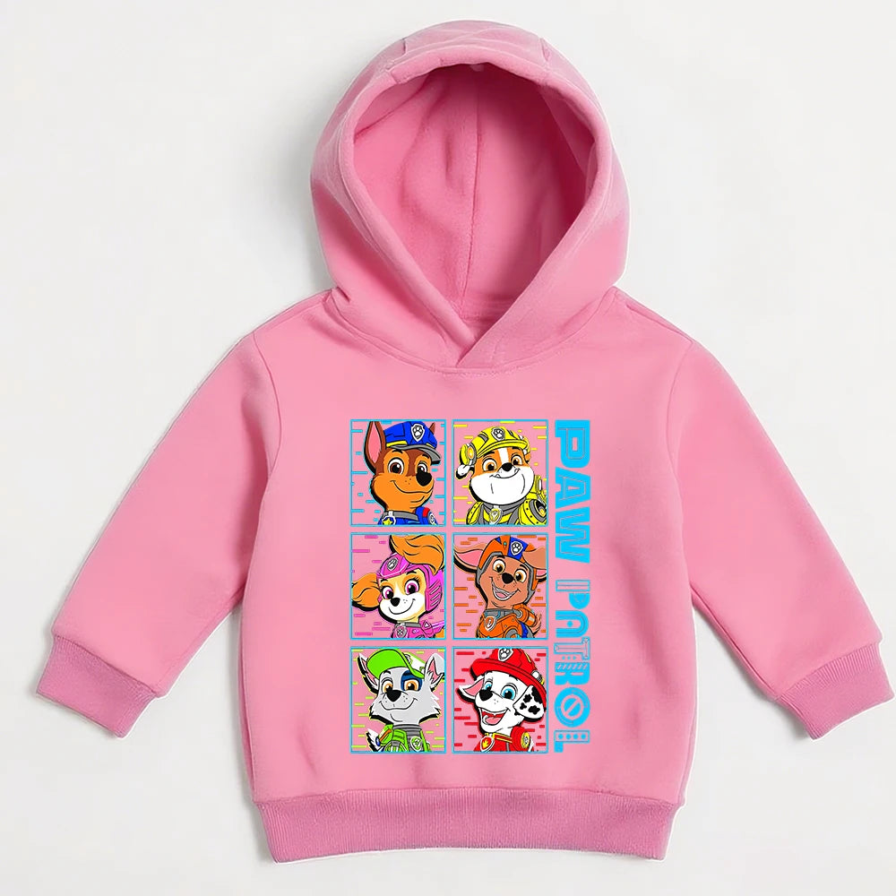 Sweat à capuche rose avec imprimé carré de chiots, poche kangourou et capuche doublée
