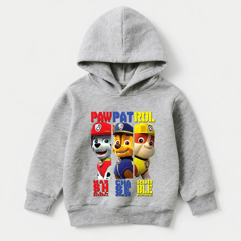 Sweat à capuche gris chiné avec imprimé Pat Patrouille sur le devant