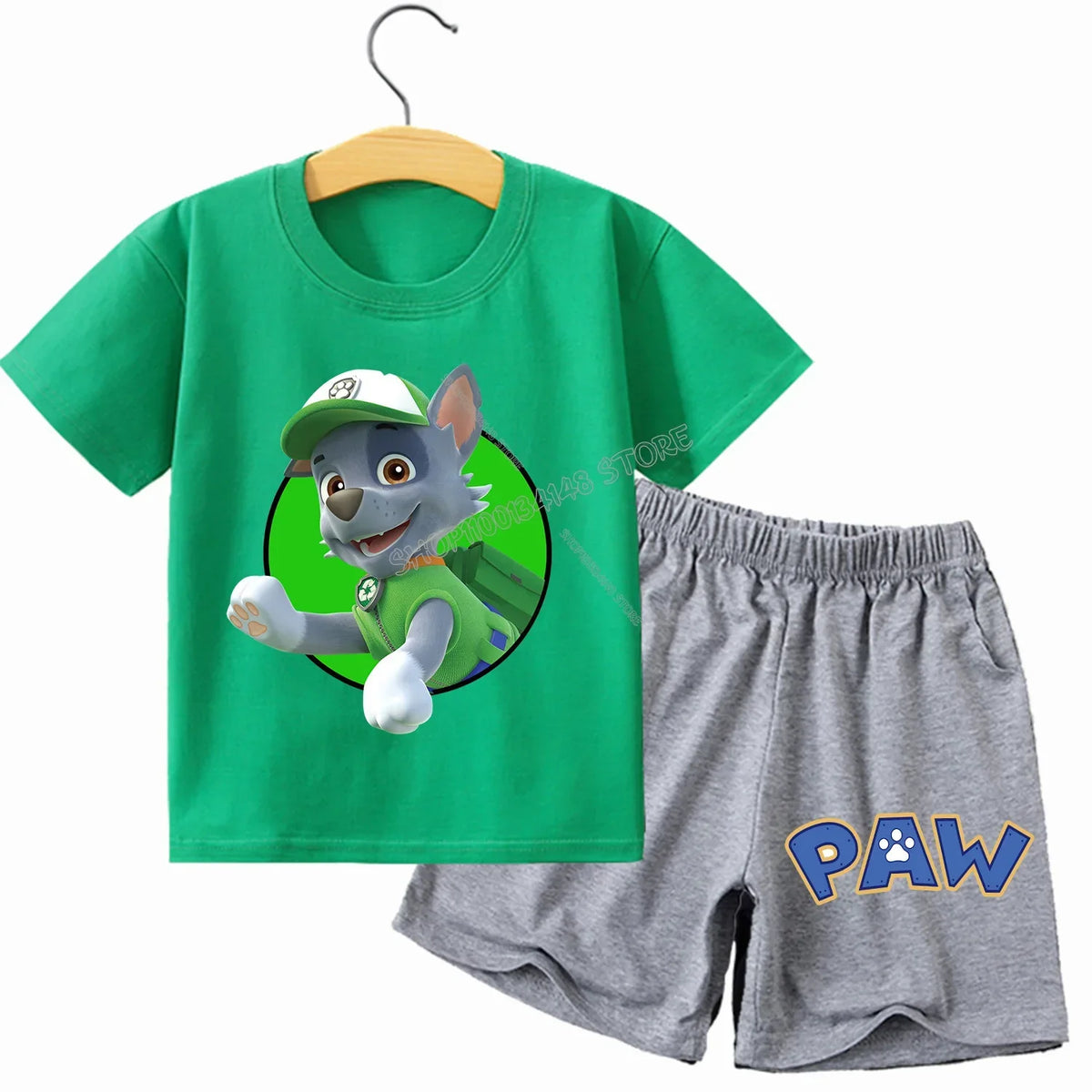 Pyjama enfant Pat' Patrouille vert motif Rocky, porté par un enfant