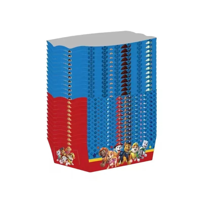 Lot de 24 boîtes à frites en carton Pat' Patrouille, bleues et rouges, les chiots imprimés