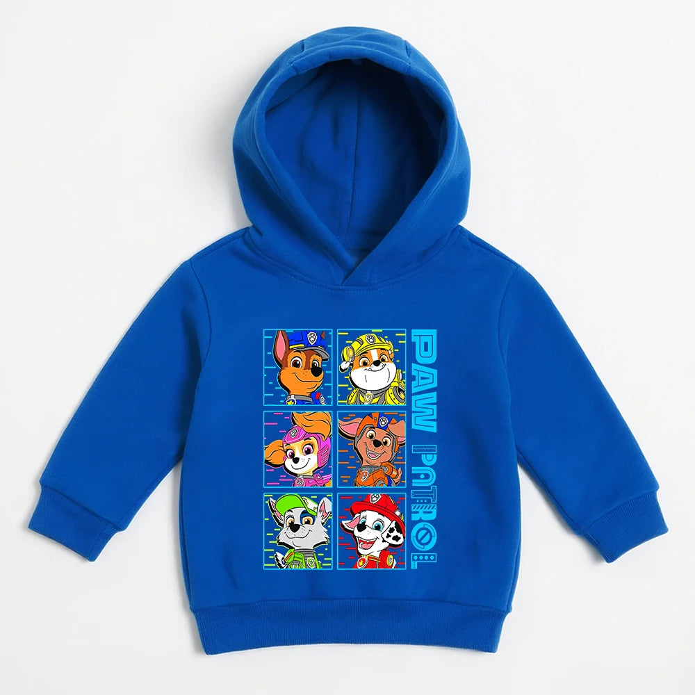 Sweat à capuche bleu avec imprimé carré de chiots, poche kangourou et capuche doublée