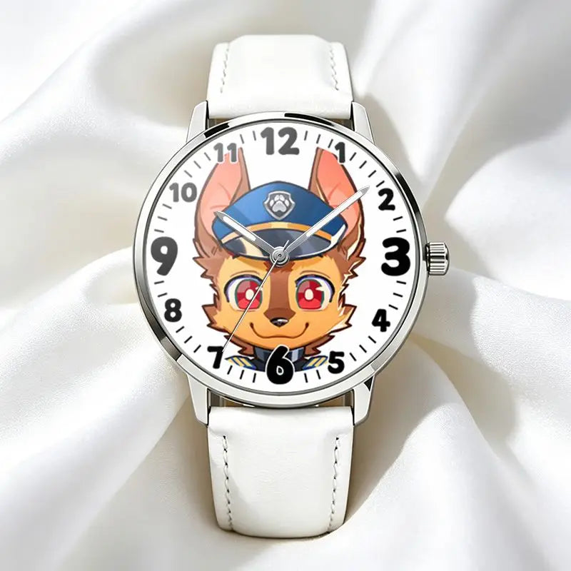 Montre enfant Chase, cadran policier avec visage, bracelet cuir blanc