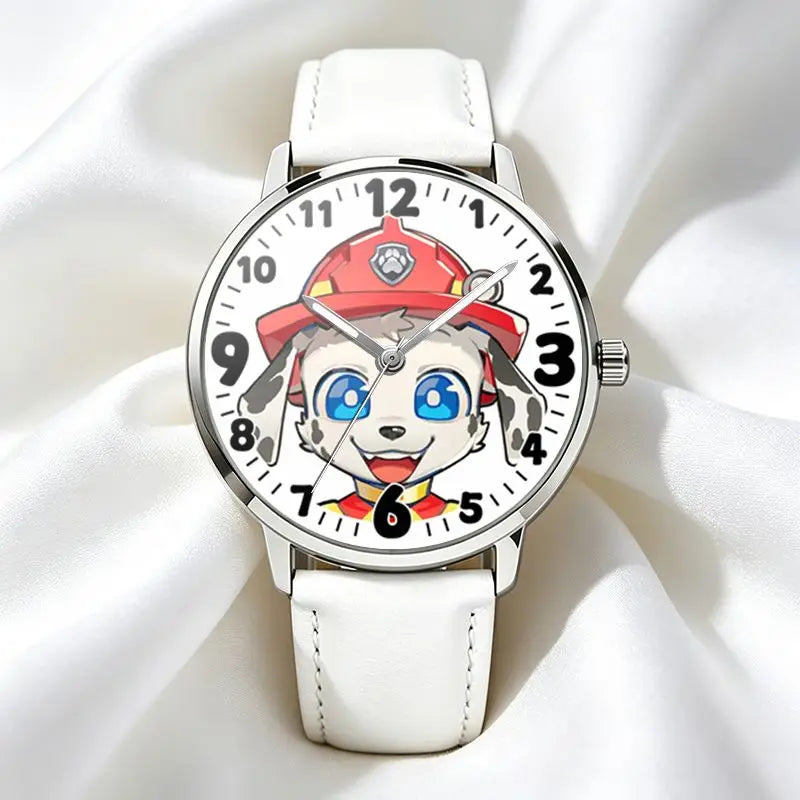 Montre enfant bracelet blanc, cadran chibi du pompier Marcus