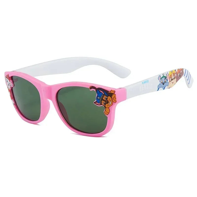 Lunettes de soleil enfant Pat' Patrouille, monture rose à branches blanches, Chase imprimé sur les branches