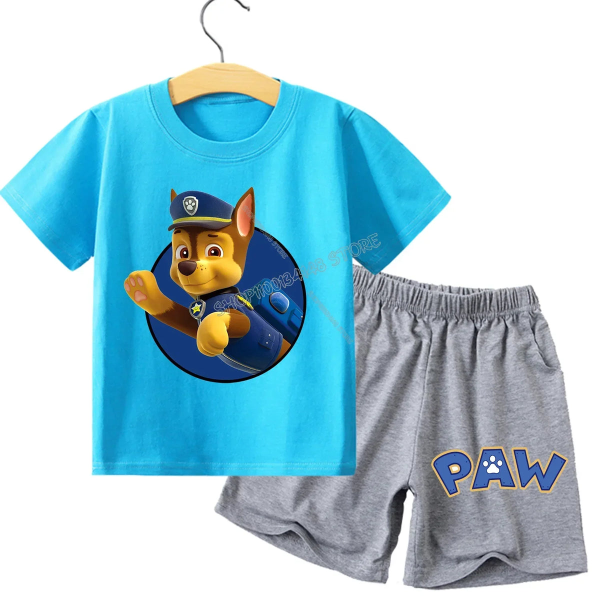 Pyjama enfant Pat' Patrouille bleu motif Chase, porté par un enfant