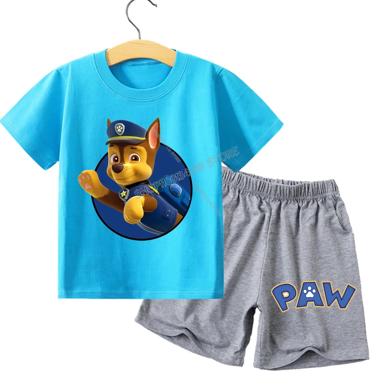 Pyjama enfant Pat' Patrouille bleu motif Chase, porté par un enfant