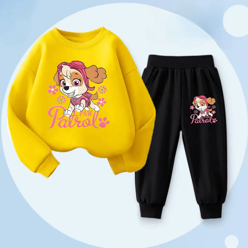 Ensemble fille Pat Patrouille : sweat jaune et pantalon noir, motif Stella.
