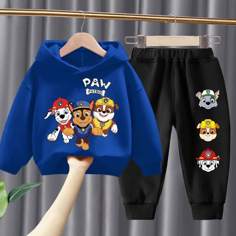 Ensemble sweat à capuche bleu et jogging noir, motif Pat’Patrouille sur le haut