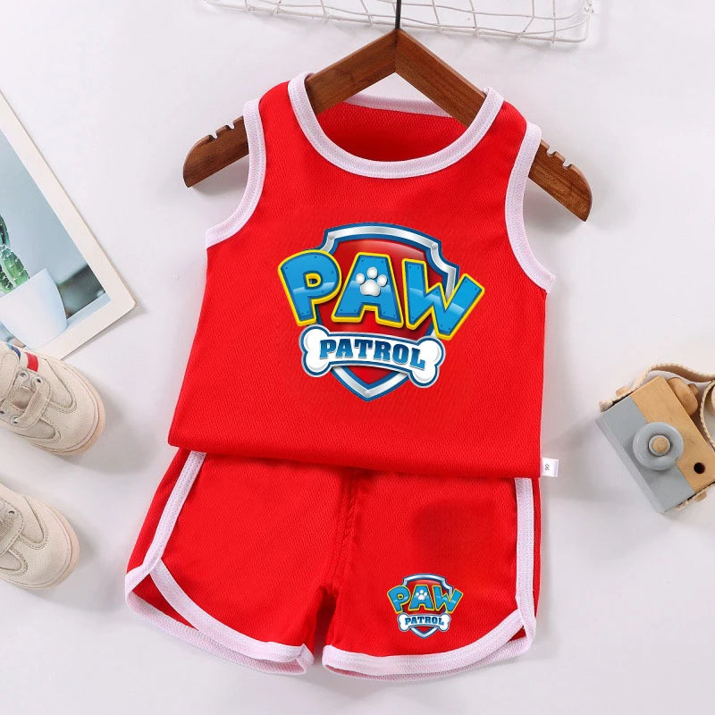 Ensemble football Pat' Patrouille, débardeur et short rouges, grand logo Paw Patrol sur le débardeur