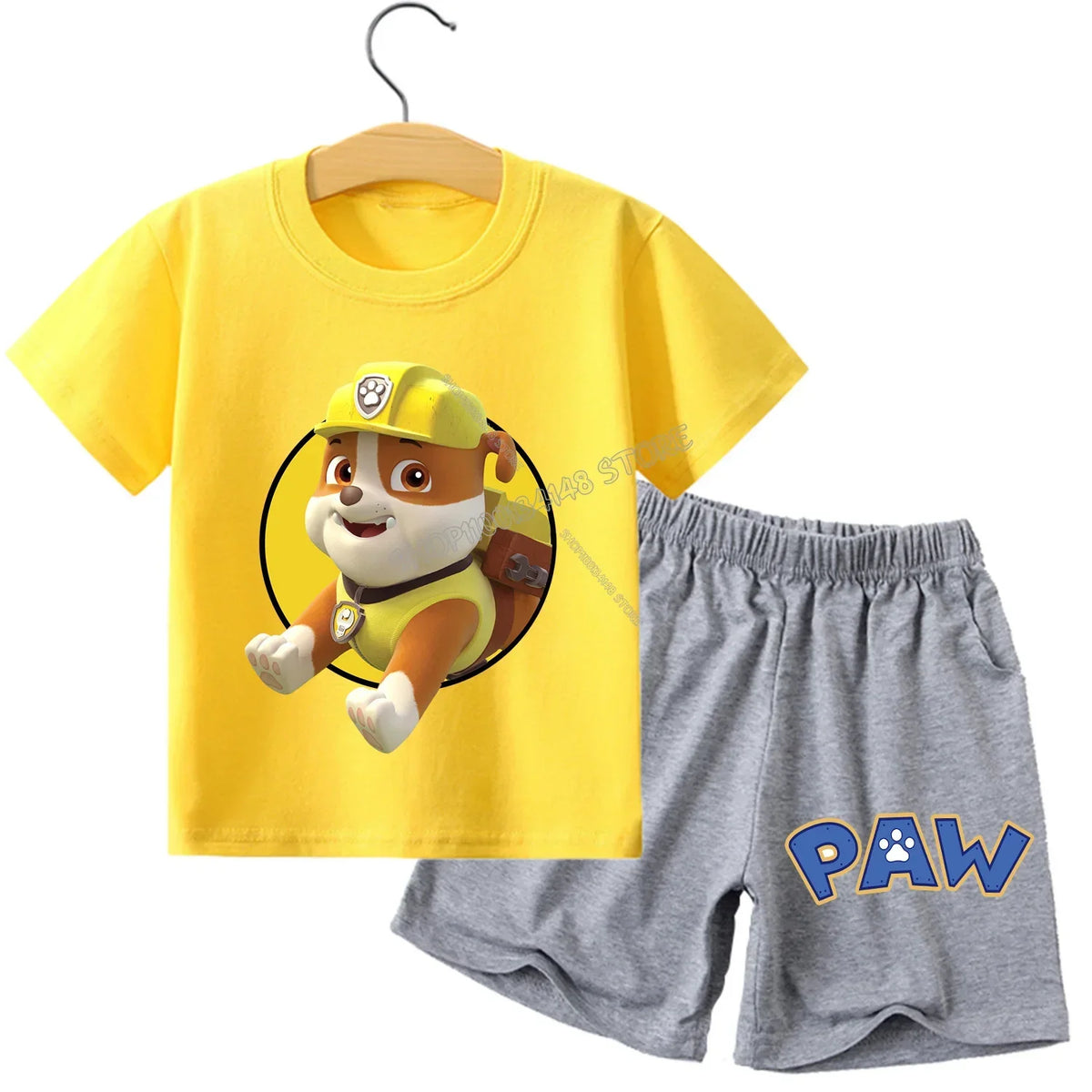 Pyjama enfant Pat' Patrouille jaune motif Ruben, porté par un enfant