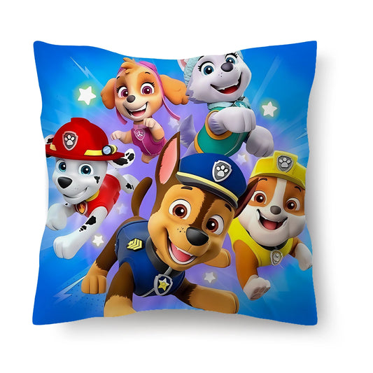 Coussin rectangulaire bleu à motif avec Chase et plusieurs chiots dessinés
