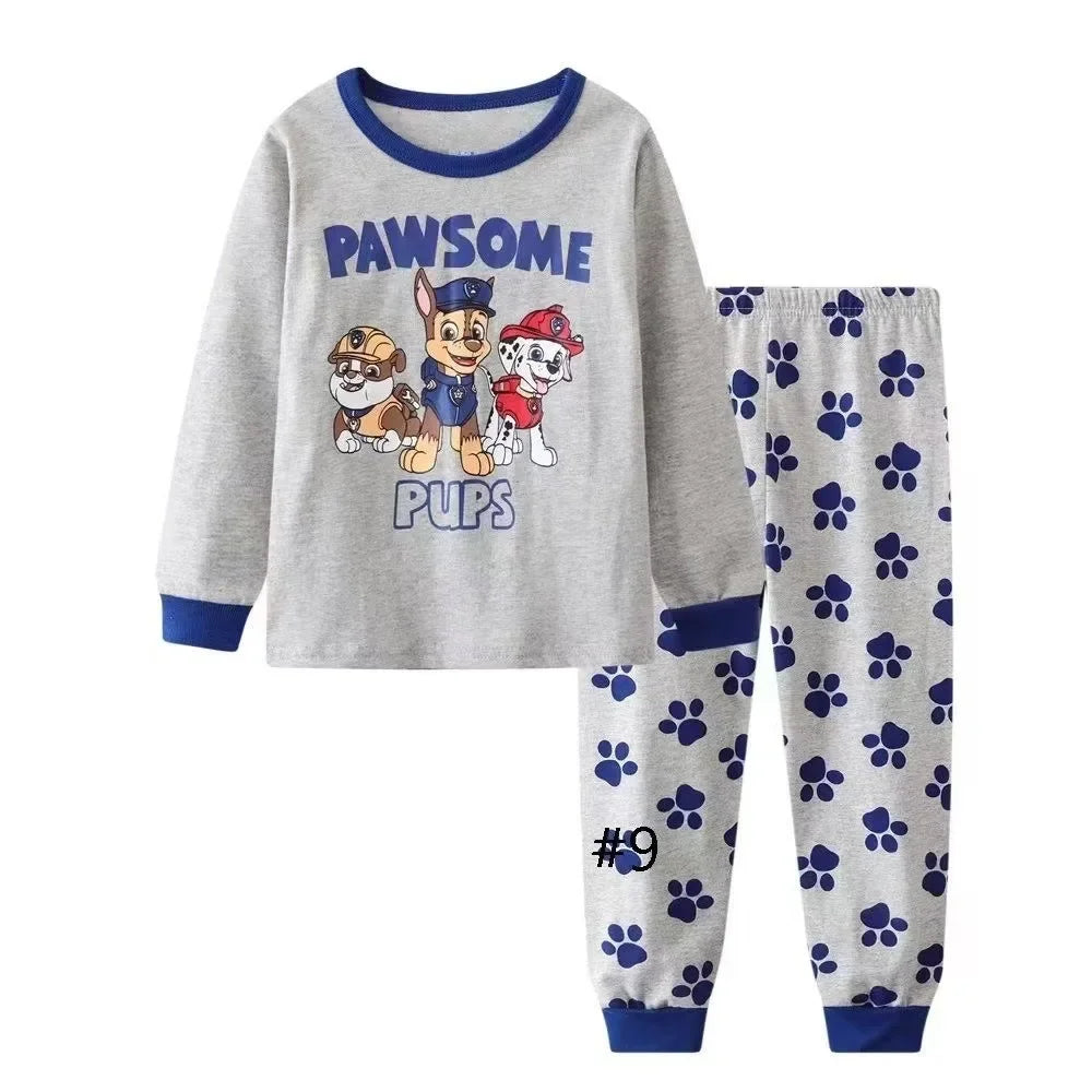 Pyjama Pat' Patrouille gris chiné, Chase, Marcus et Ruben sur le haut, pantalon à pattes bleues