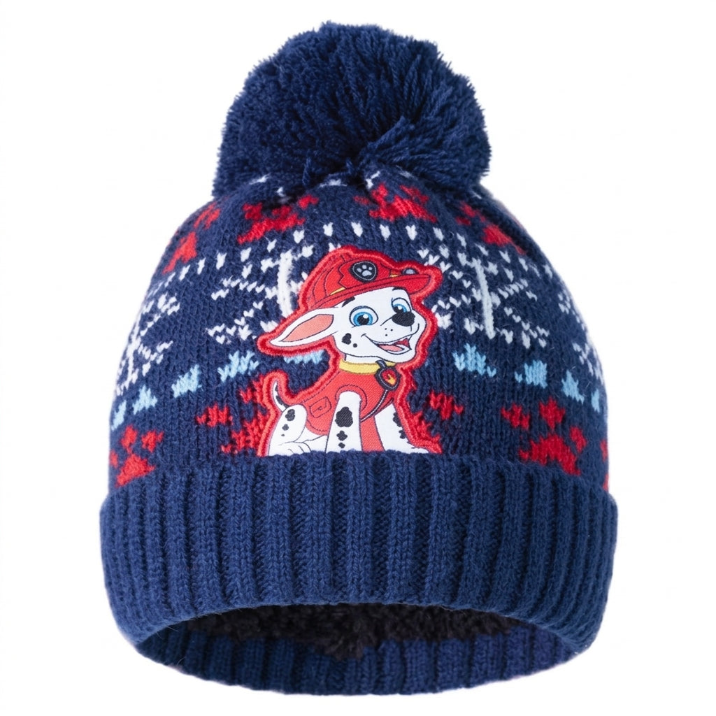 Bonnet tricoté Pat' Patrouille bleu marine à pompon, Marcus en jacquard
