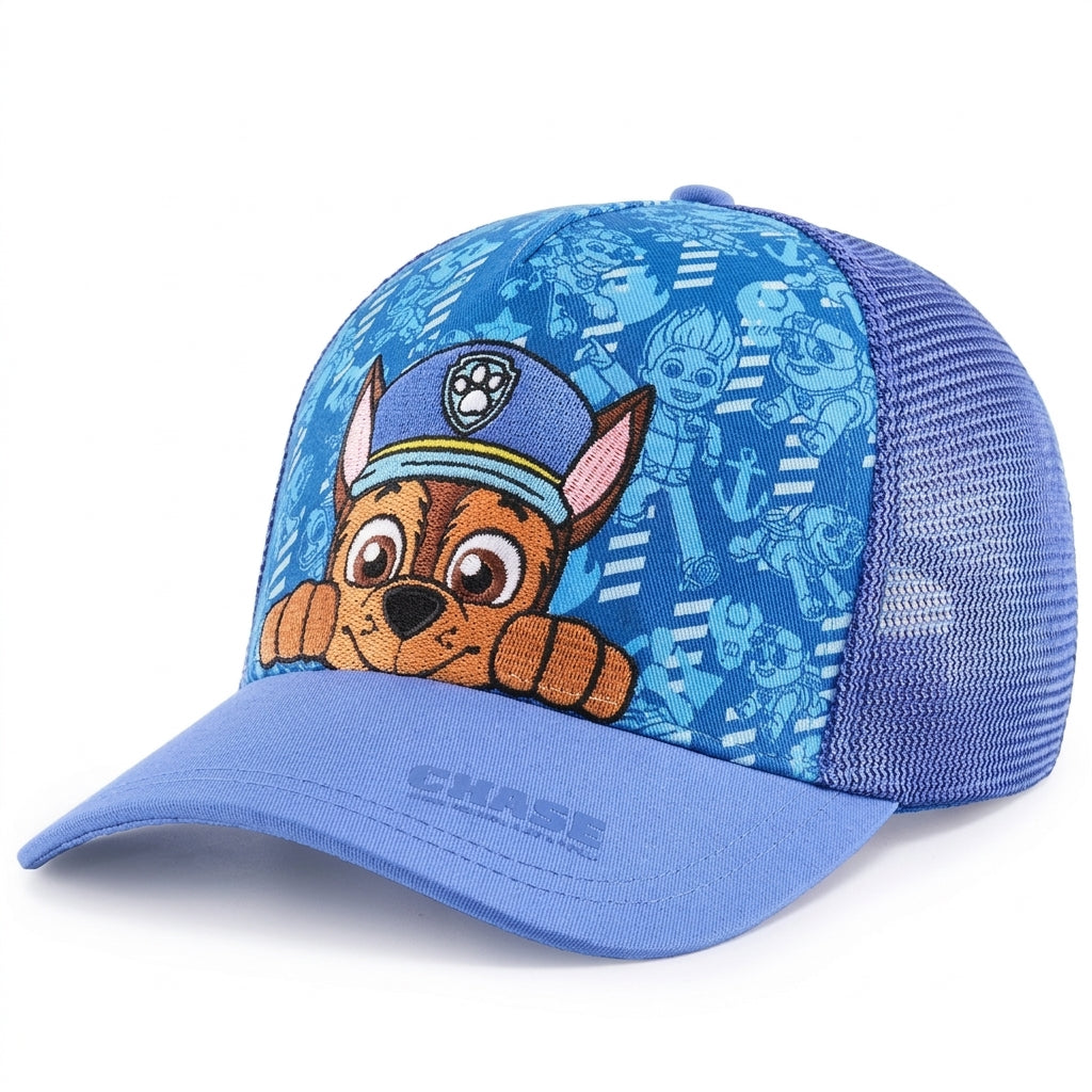 Casquette Pat' Patrouille bleu ciel à motifs, Chase brodé sur le devant, filet arrière