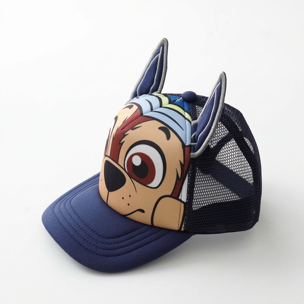 Casquette Pat' Patrouille bleu marine à filet, tête de Chase en relief avec oreilles