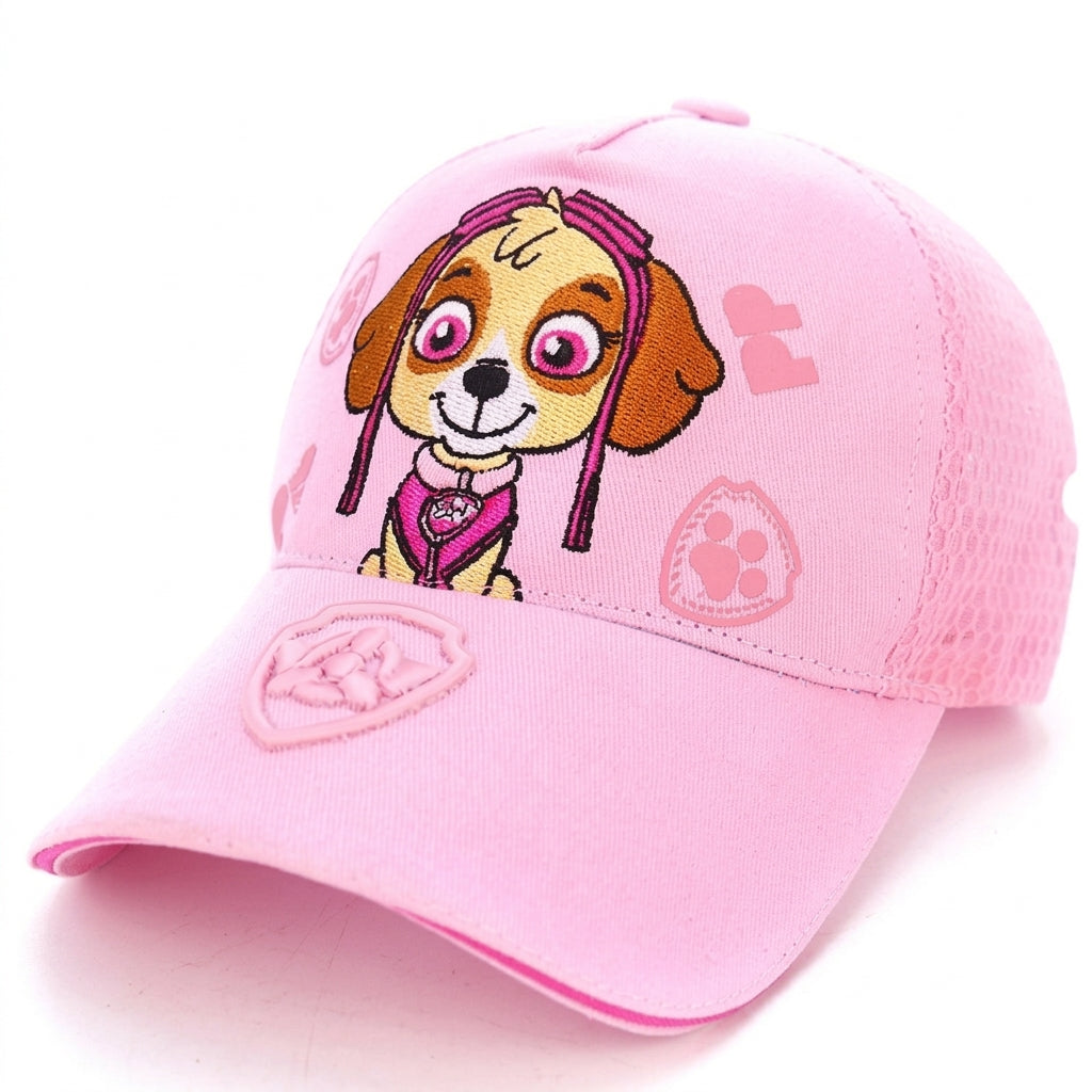 Casquette Pat' Patrouille rose à visière incurvée, Stella brodée sur le devant, filet arrière