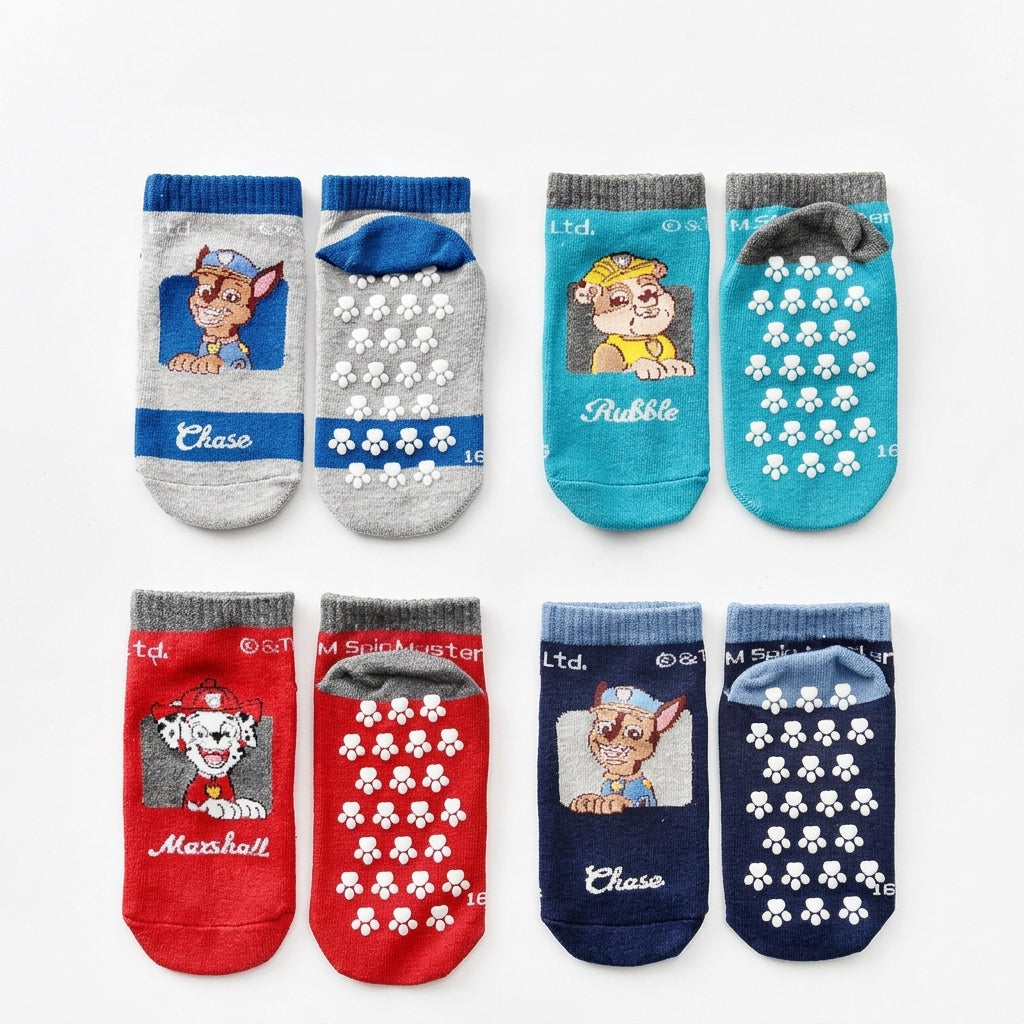Lot de 4 paires de chaussettes antidérapantes Pat' Patrouille, gris, bleu et rouge, chiots imprimés
