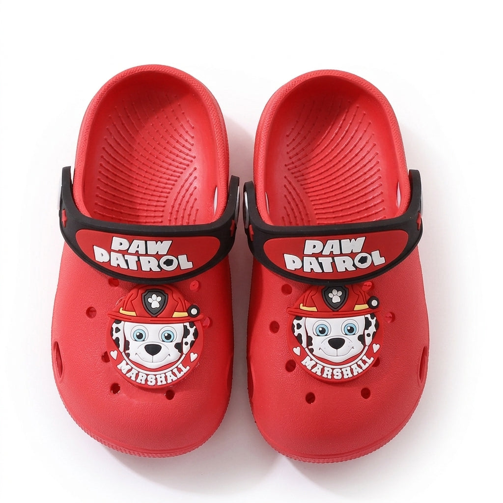 Sabots à trous Pat' Patrouille rouges, écusson Marcus et sangle Paw Patrol noire