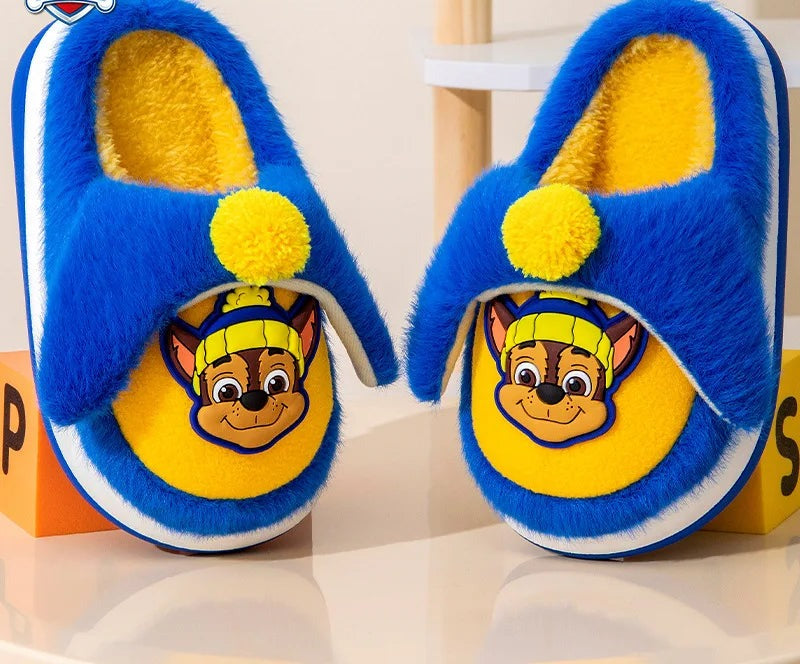 Chaussons tout doux bleus Pat Patrouille Chase, intérieur jaune, motif policier