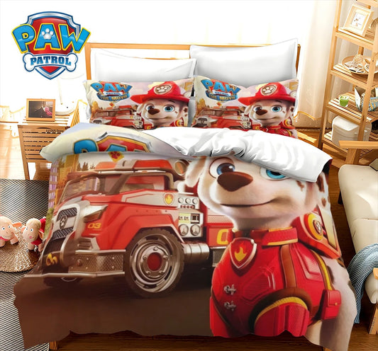 Parure de lit enfant Pat Patrouille : housse motif Marcus camion de pompier rouge