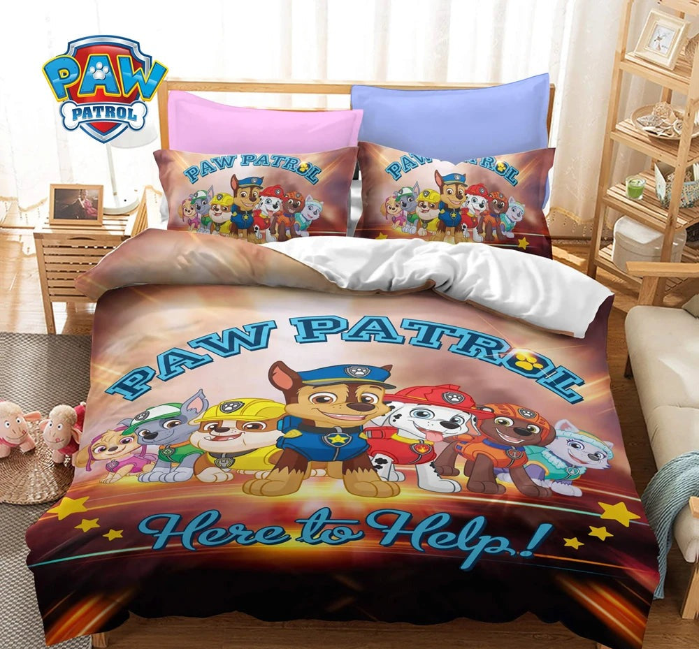 Parure de lit Pat Patrouille : housse de couette multicolore et taies assorties