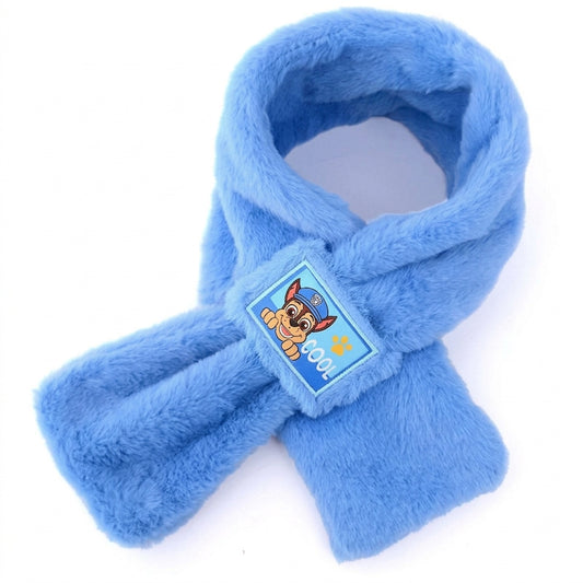 Écharpe peluche Pat' Patrouille bleue à passant, écusson Chase