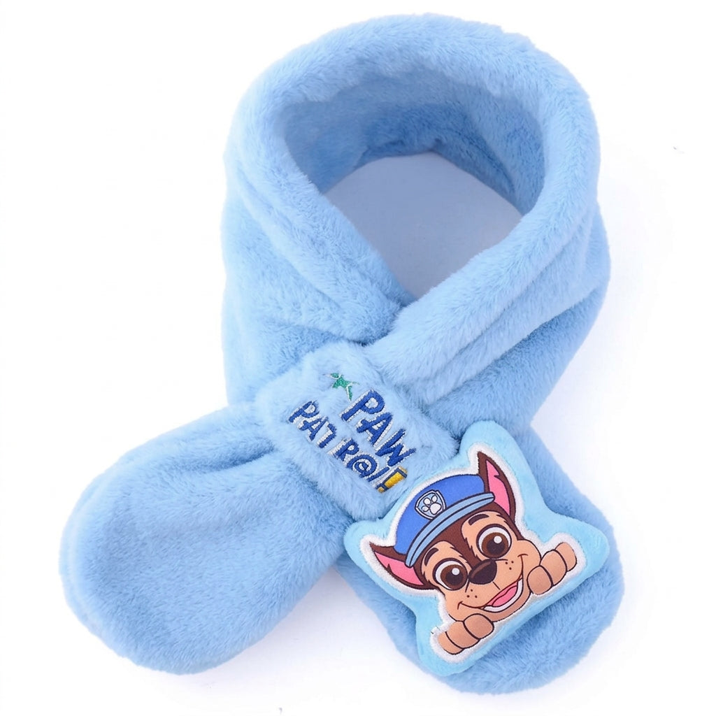 Écharpe peluche Pat' Patrouille bleue à passant, Chase et logo Paw Patrol
