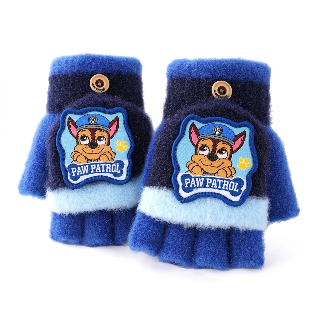 Gants-mitaines à rabat Pat' Patrouille bleu nuit, écusson brodé de Chase