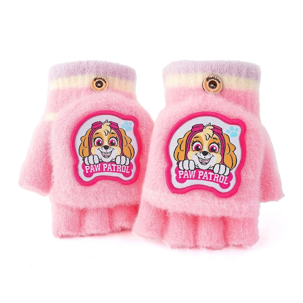 Gants-mitaines à rabat Pat' Patrouille roses, écusson brodé de Stella